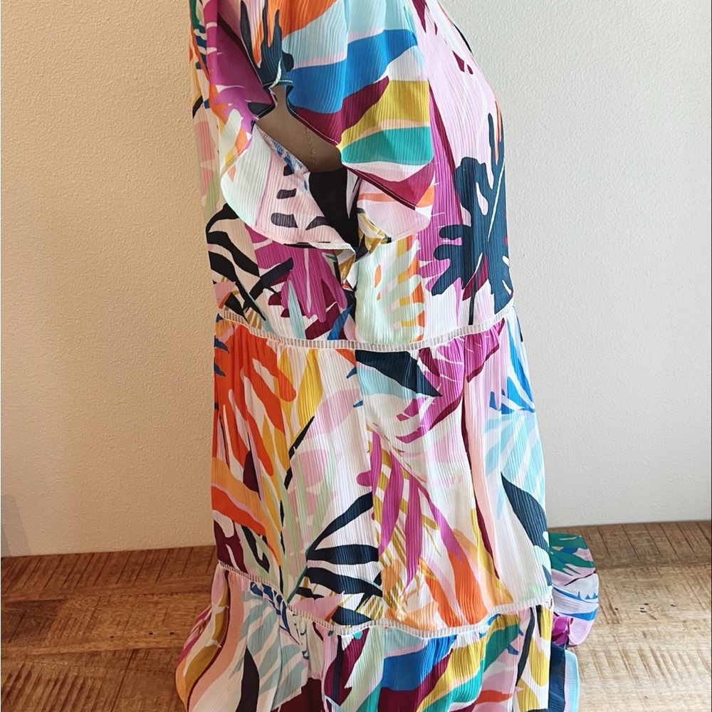 Marie Oliver Silk Frida Mini Dress Flutter Sleeve Tropical Print Multico… - Picture 3 of 12